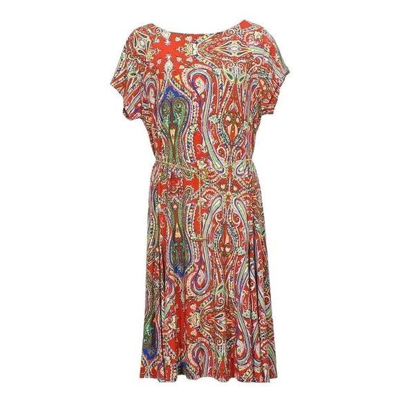 Lauren Ralph Lauren Paisley Dress With Gold Chain Belt Size M - Picture 3 of 9